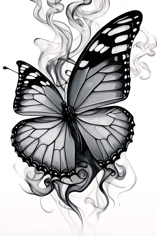 Smoking and color butterfly tattoo design idea