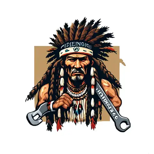 "Indigenous Plumbing " "Indigenous Plumbing " "Indigenous Plumbing " dread lock Native American holding a wrench tattoo design idea