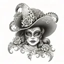 VENETIAN MASK WITH CATRINA ELEMENTS WOMAN WITHOUT HAT tattoo design idea
