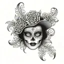 VENETIAN MASK WITH CATRINA ELEMENTS WOMAN WITHOUT HAT tattoo design idea