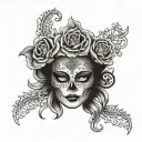 VENETIAN MASK WITH CATRINA ELEMENTS WOMAN WITHOUT HAT tattoo design idea