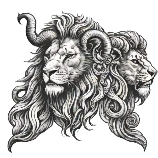 lion and ram head tattoo design idea