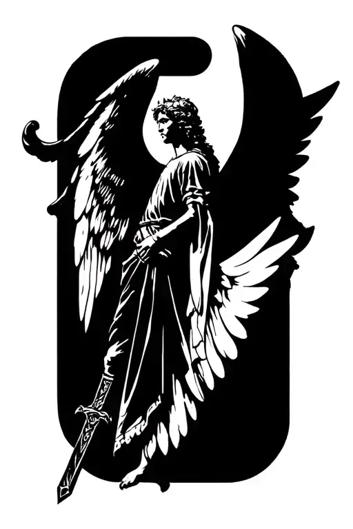  "732" st. michael with wings and sword tattoo design idea