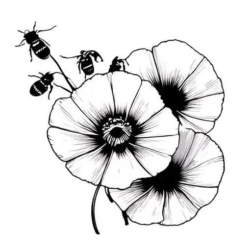 Poppy and bee tattoo design idea
