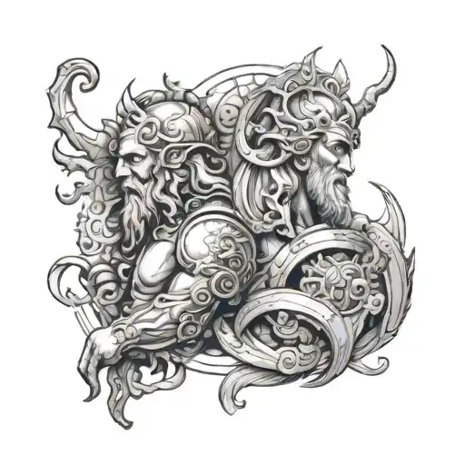 I want a tattoo design that shows the gods Cronos and Kairos for the entire arm. tattoo design idea