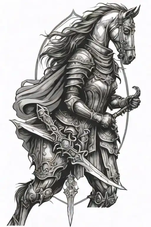 female knight gothic architecture background tattoo design idea