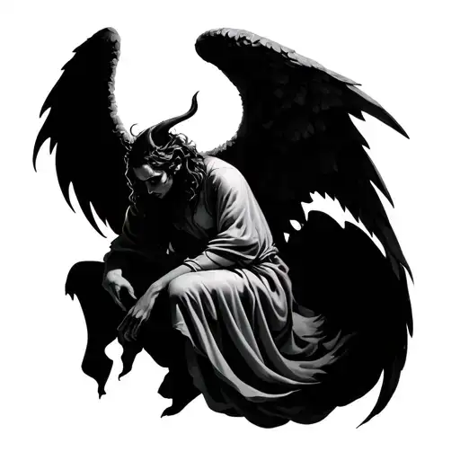 Angel, A devil at the bottom half and wings tattoo design idea