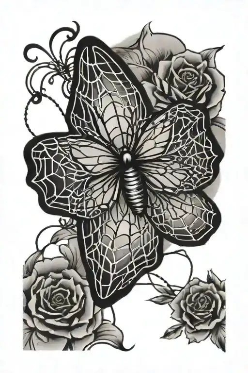 spider webs butterfly tattoo design idea