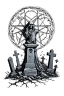 pentagram graveyard scene tattoo design idea