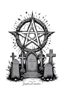 pentagram graveyard scene tattoo design idea