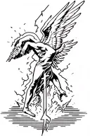 a fallen angel reaching for lightning bolt with “Lakota “ in the lightning tattoo design idea