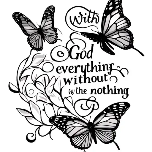 Create tattoo line saying with God everything, without the nothing and 3 lil butterflies tattoo design idea