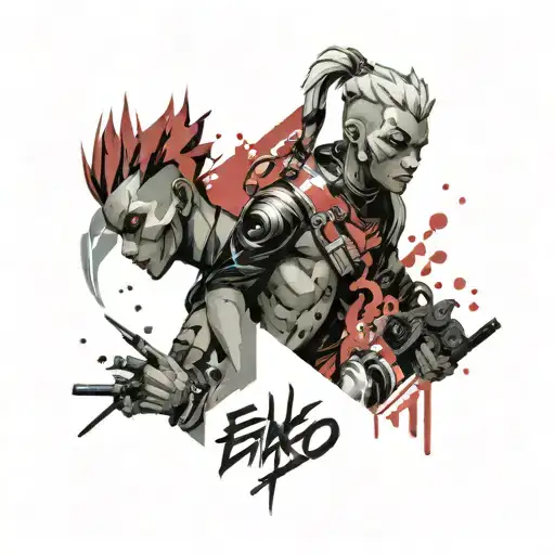 arcane league of legends ekko and jinx tattoo design idea