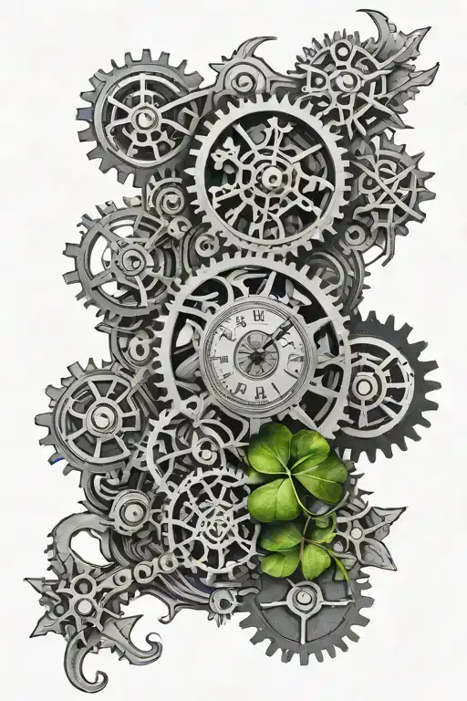 4 leaf clover clock gears tattoo design idea