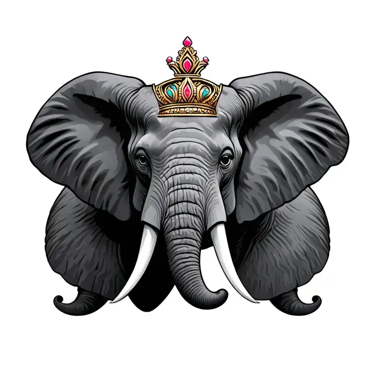 elephant head with crown tattoo design idea