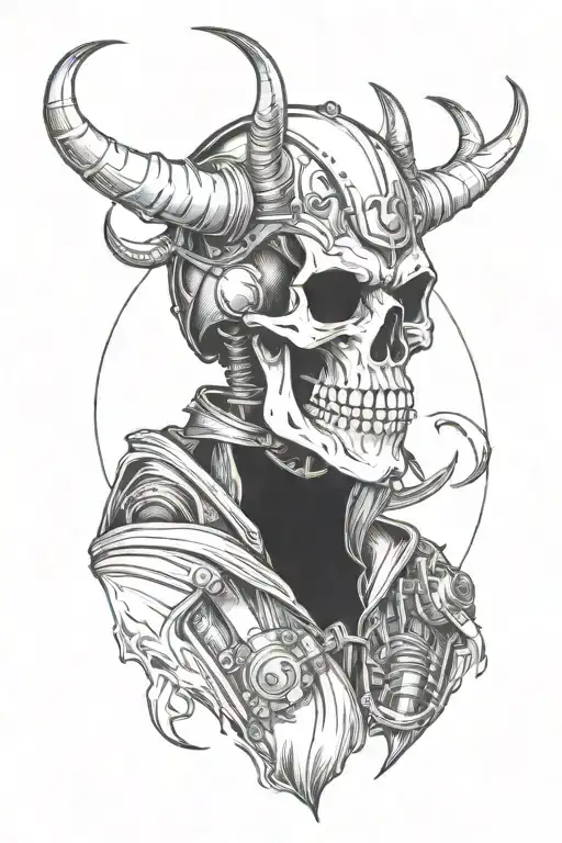 biker skull with devil horns on his helmet  tattoo design idea