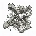 mining pick hammering a rock tattoo design idea