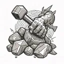 mining pick hammering a rock tattoo design idea