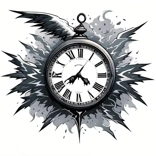 Thunder Storm and clock face tattoo design idea