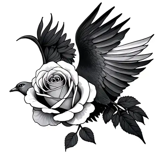 rose and dove tattoo design idea