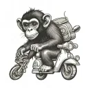 basic cute monkey on scooter minimalist outline tattoo tattoo design idea