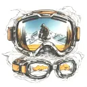 snowboarding goggles with reflection of a jumping snowboarder in the lens tattoo design idea