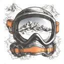 snowboarding goggles with reflection of a jumping snowboarder in the lens tattoo design idea