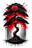 thunderstorms striking and bonsai tree an nature an roses  tattoo design idea