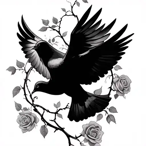 rose vines weaving around my side with a dove flying in between tattoo design idea