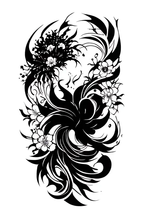 presence in the moment and japan style tattoo design idea