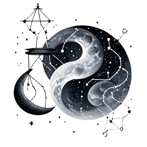 aquarius and Libra constellation merging together tattoo design idea