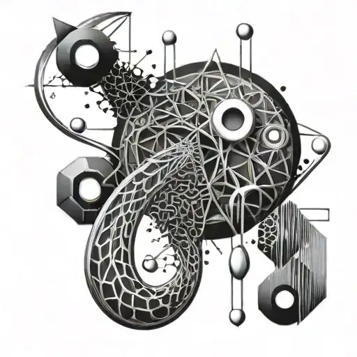 Abstract geometric design incorporating fishing hooks and concrete cutting tools tattoo design idea