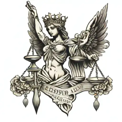 Lady Justice with Tattoos That say "Semper Ad Meliora" tattoo design idea