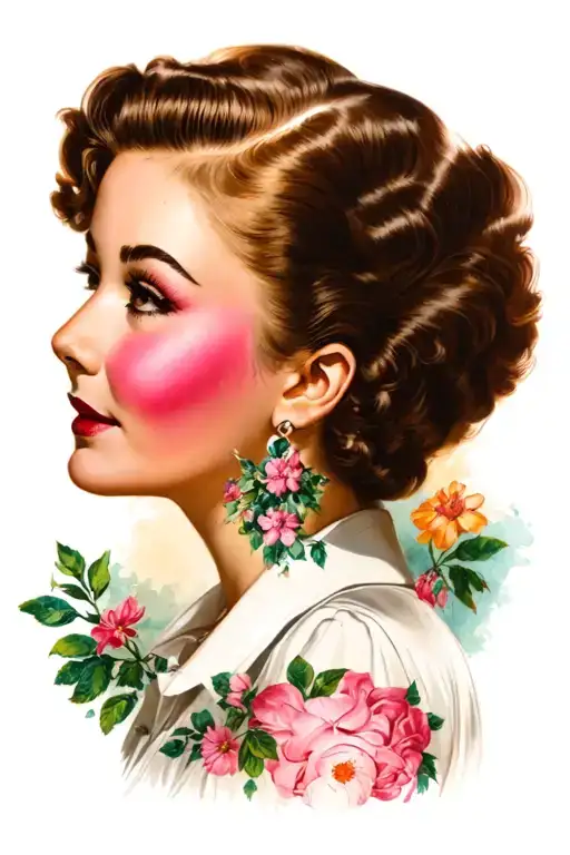 side profile female face 1950s style less rosy cheeks tattoo design idea