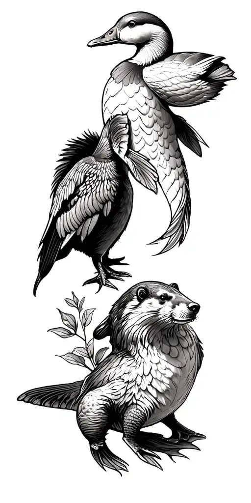 sturgeon, ducks, grouse, beaver, black bear tattoo design idea