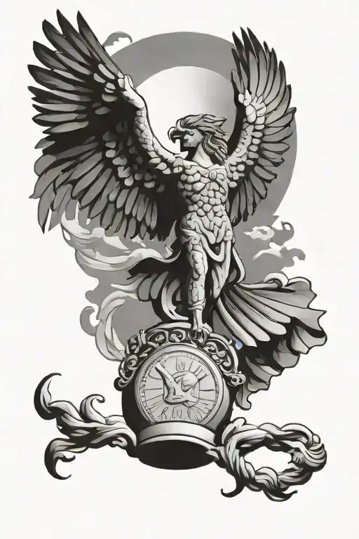 kea bird flying over statue of nike the goddess of victory  tattoo design idea