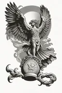 kea bird flying over statue of nike the goddess of victory  tattoo design idea