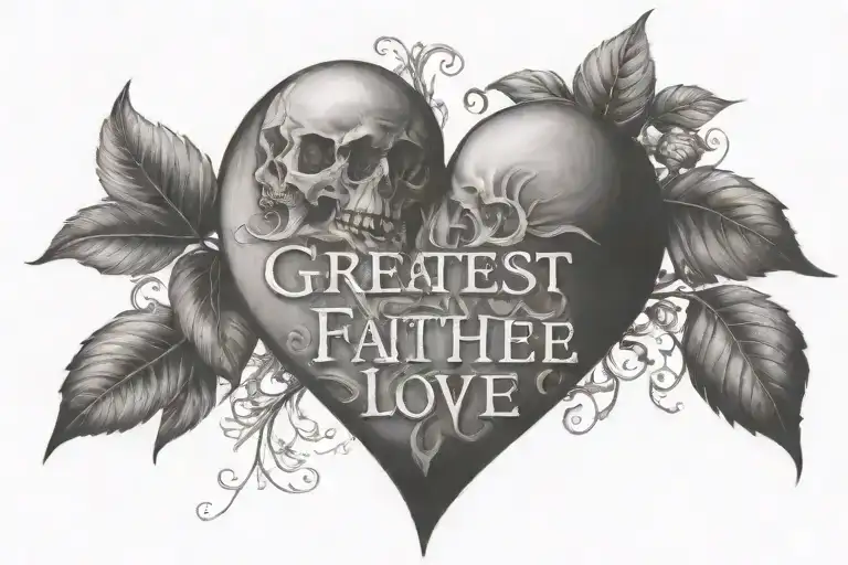 A tattoo design incorporating the Bible verse Corinthians 13:13 ('And now these three remain: faith, hope, and love. But the greatest of these is love') in a creative and artistic way tattoo design idea