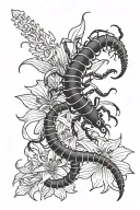 black centipede with red spider lily tattoo design idea