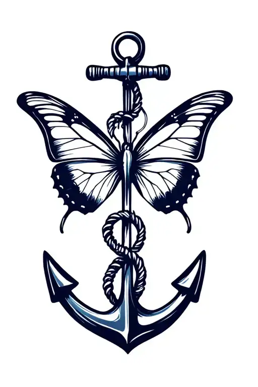 butterfly and navy anchor intertwined tattoo design idea