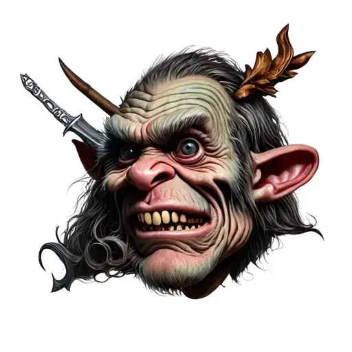 troll avec bouclier épée corrne muse tattoo design idea