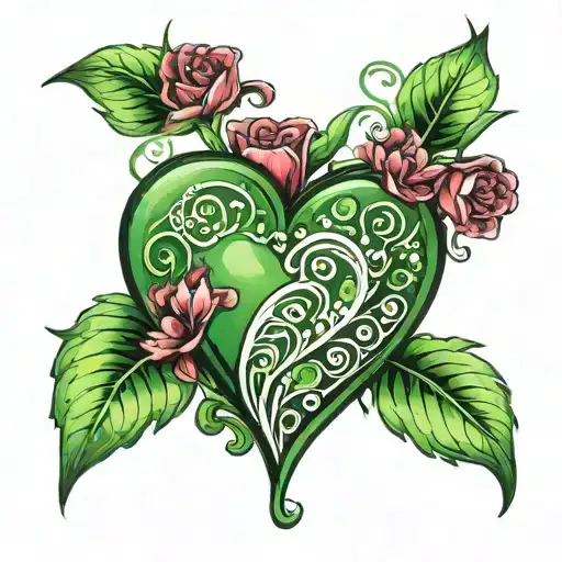 k 143 green heart shape tattoo design idea