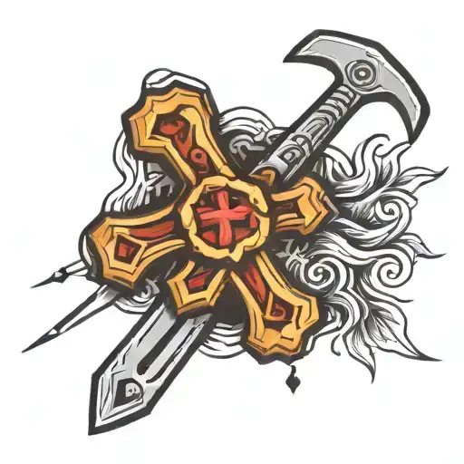 CROSS MADE WITH GRILLING SPATULA AND GRILLING FORK  tattoo design idea