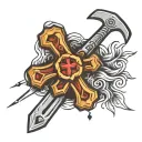 CROSS MADE WITH GRILLING SPATULA AND GRILLING FORK  tattoo design idea