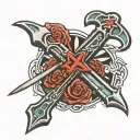 CROSS MADE WITH GRILLING SPATULA AND GRILLING FORK  tattoo design idea