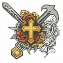 CROSS MADE WITH GRILLING SPATULA AND GRILLING FORK  tattoo design idea