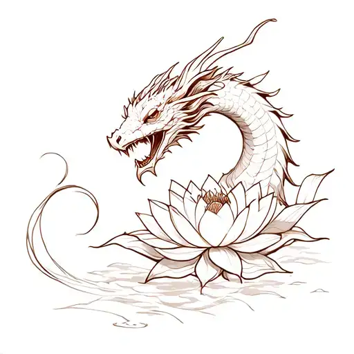 Eastern Dragao with Lotus Flower tattoo design idea