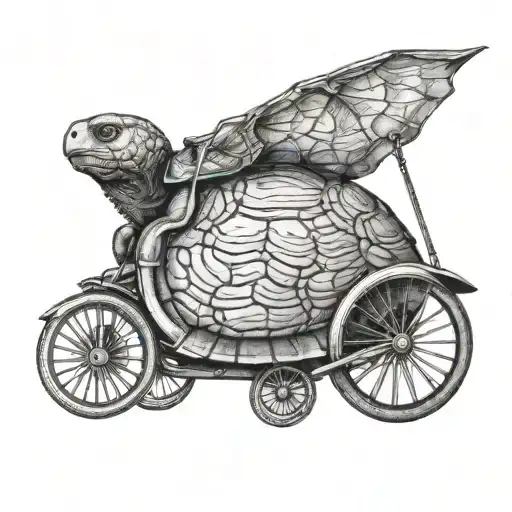 tortoise as the front wheel of a penny farthing tattoo design idea