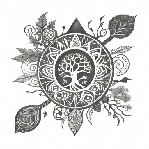 Pachamama symbol incorporating elements like trees tattoo design idea