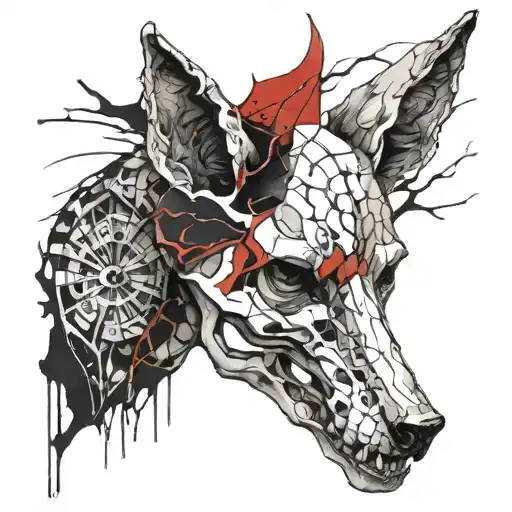 Cracked Coyote Skull tattoo design idea